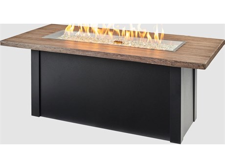 Outdoor Greatroom Havenwood Steel Luverne Black Rectangular Driftwood Everblend Top Gas Fire Pit Table with Direct Spark Ignition LP