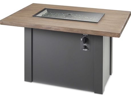 Outdoor Greatroom Havenwood Steel Graphite Grey Rectangular Driftwood Everblend Top Gas Fire Pit Table