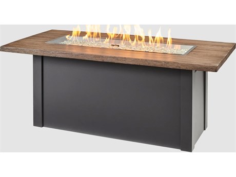 Outdoor Greatroom Havenwood Steel Graphite Grey Rectangular Driftwood Everblend Top Gas Fire Pit Table with Direct Spark Ignition NG