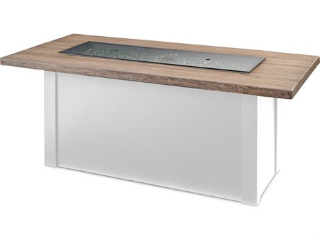 Outdoor Greatroom Havenwood Steel White Rectangular Driftwood Everblend Top Gas Fire Pit Table