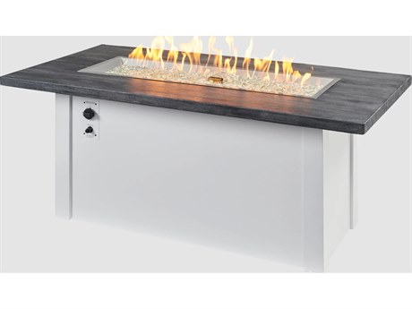 Outdoor Greatroom Havenwood Steel White Rectangular Carbon Grey Everblend Top Gas Fire Pit Table with Direct Spark Ignition LP with Direct Spark Ignition LP