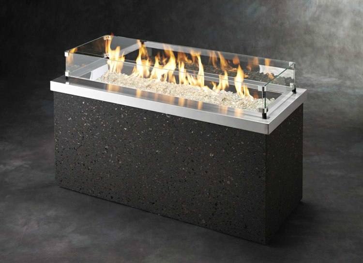 Outdoor Greatroom Key Largo Concrete 48''W x 19''D Rectangular Crystal Fire Pit Table with Stainless Steel Top & Grey Tereneo Base