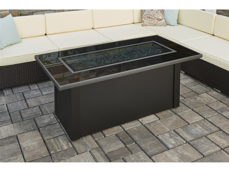 Outdoor Greatroom Monte Carlo Steel Black 59''W x 30''D Rectangular Fire Table with Black Glass top