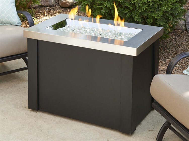 Outdoor Greatroom Providence Steel Black 32''W x 20''D Rectangular Crystal Fire Pit Table