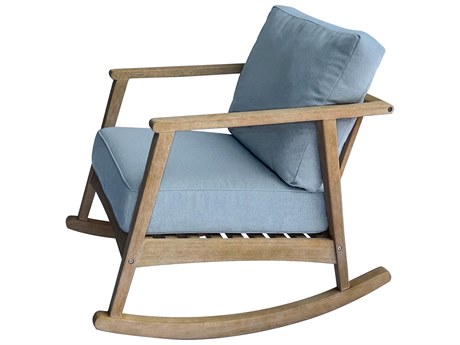 Outdoor Interiors Antique Wash Eucalyptus Rocking Chair w Blue Cushions