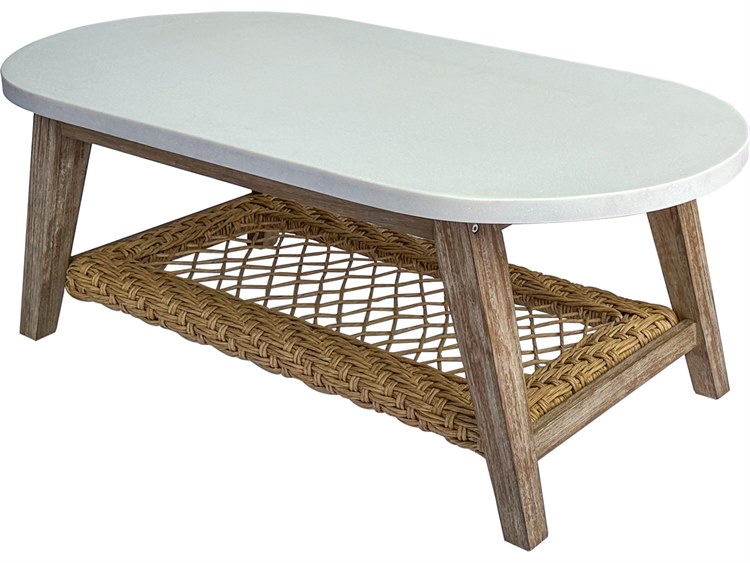 Outdoor Interiors Sahara Oval Ivory Composite Coffee Table, 51" x 25"