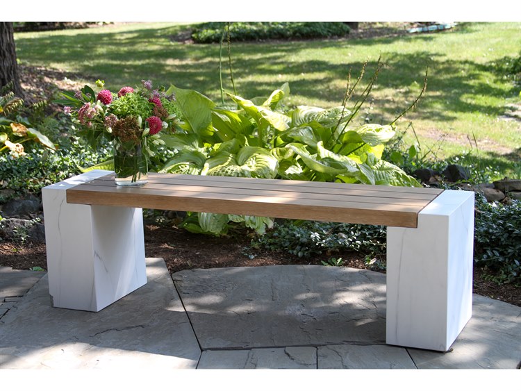 Outdoor Interiors Antique Wash Eucalyptus Marble Composite Bench 2