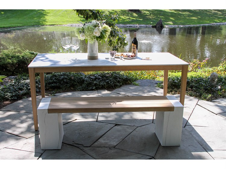 Outdoor Interiors Antique Wash Eucalyptus Marble Composite Bench 4