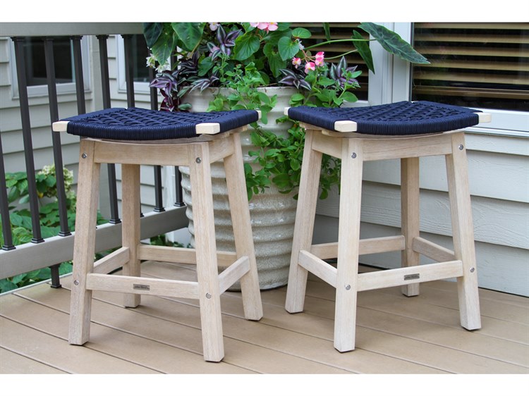 Outdoor Interiors Antique Wash Eucalyptus & Blue Rope Counter Heigh Stool 2