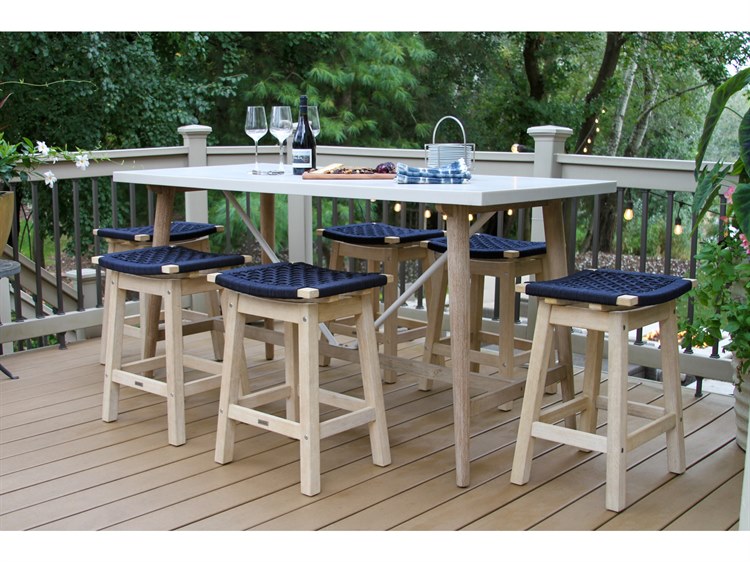 Outdoor Interiors Antique Wash Eucalyptus & Blue Rope Counter Heigh Stool 3