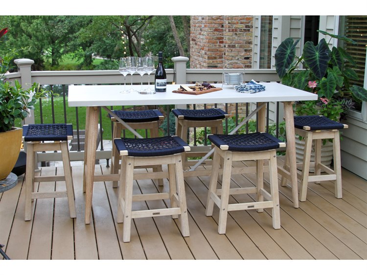 Outdoor Interiors Antique Wash Eucalyptus & Blue Rope Counter Heigh Stool 4
