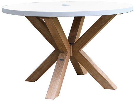 Outdoor Interiors Antique Wash Eucalyptus & Ivory Composite Round Dining Table, 48" Dia.