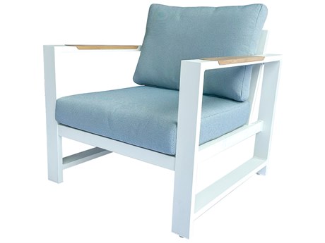 Outdoor Interiors Sienna White Aluminum Armchair w Blue Cushions (Price Includes Two)