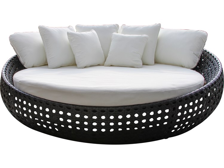 Outdoor Interiors Black Wicker Daybed w Sunbrella, 82.5" Dia.