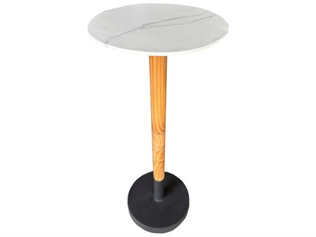 Outdoor Interiors Teak & White Marble Composite Cocktail Table, 10" Dia.