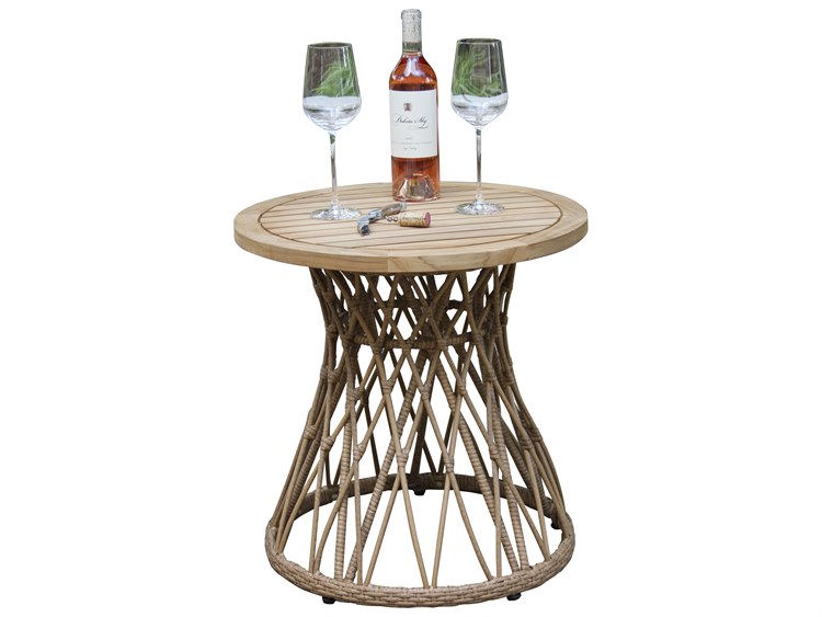 Outdoor Interiors Bohemian Teak & Wicker Accent Table, 21.5" Dia.