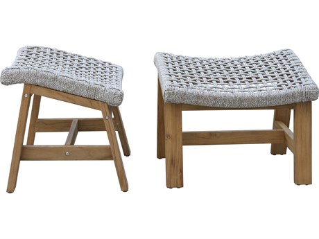 Outdoor Interiors Teak & Nautical Rope Ottoman (Price Includes Two)