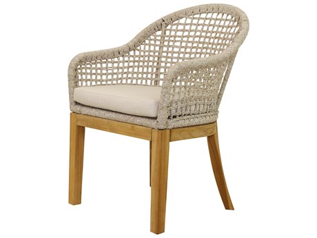 Outdoor Interiors Teak & Nautical Rope Dining Chair w Sunbrella (Price Includes Two)