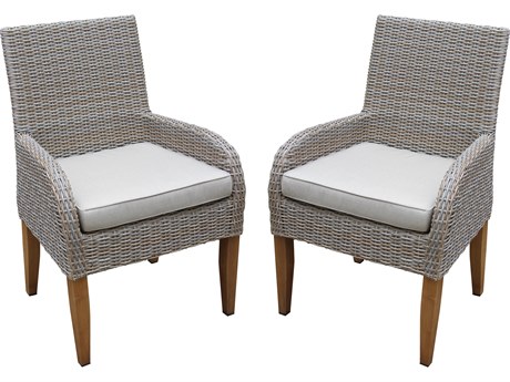 Outdoor Interiors Teak & Ash Wicker Dining Chair w Sunbrella (Price Includes Two)