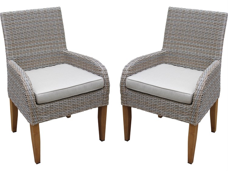 Outdoor Interiors Teak & Ash Wicker Dining Chair w Sunbrella (Price Includes Two)