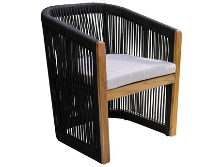 Outdoor Interiors Teak & Black Rope Dining Chair w Sunbrella (Price Includes Two)