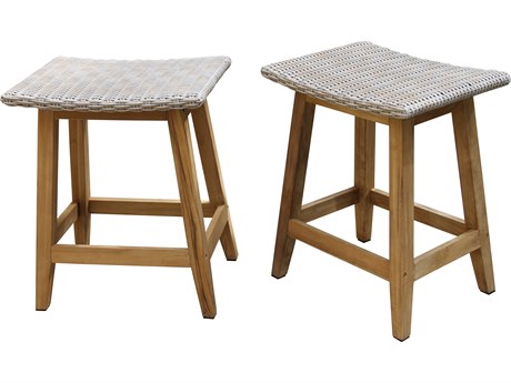 Outdoor Interiors Teak & Ash Wicker Saddle Stools (Price Includes Two)