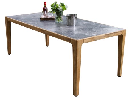 Outdoor Interiors Teak & Orobico Sintered Stone Dining Table, 78.5" x 39.5"