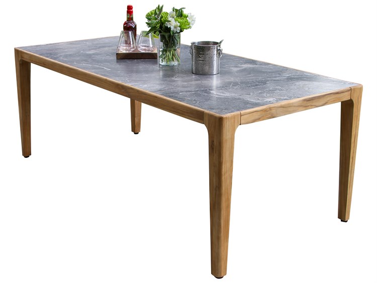 Outdoor Interiors Teak & Orobico Sintered Stone Dining Table, 78.5" x 39.5"
