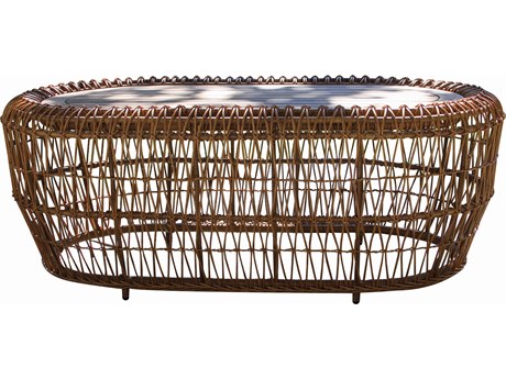 Outdoor Interiors On the Vine Teak & Wicker Oval Coffee Table, 47" x 27"
