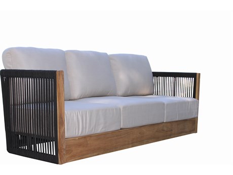 Outdoor Interiors Teak & Black Rope Sofa w Sunbrella