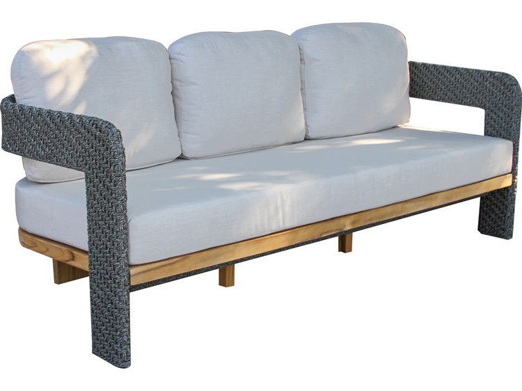Outdoor Interiors Estate Teak & Wicker Sofa w Sunbrella