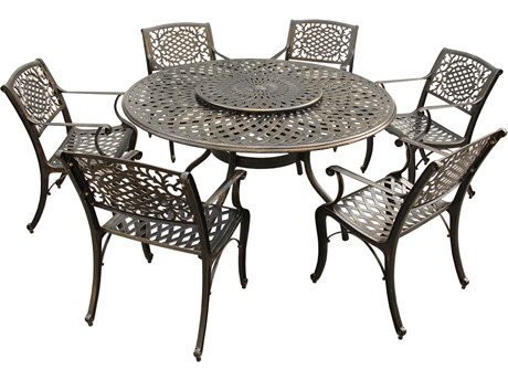Oakland Living Modern Traditional Lattice Aluminum 59 inch Bronze Round Patio Dining Set with Lazy Susan and Six Chairs