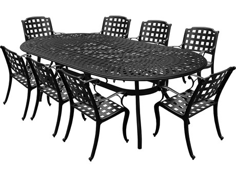 Oakland Living Modern Lattice Aluminum 95'' Large Black Oval Outdoor Patio Dining Set with Eight Arm Chairs