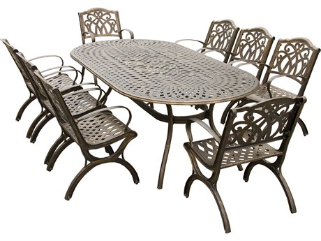 Oakland Living Modern Lattice Aluminum 95'' Large Bronze Oval Patio Dining Set with Eight Arm Chairs