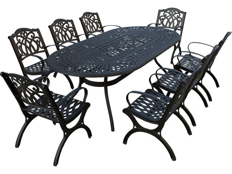Oakland Living Modern Lattice Aluminum 95'' Large Black Oval Outdoor Dining Set with Eight Arm Chairs