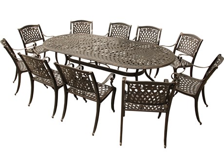 Oakland Living Rose Modern and Lattice Aluminum 95 inch Bronze Oval Outdoor Dining Set with Ten Chairs