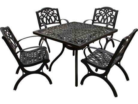 Oakland Living Modern Aluminum 37'' Black Square Outdoor Patio Dining Set with Four Chairs