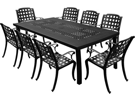 Oakland Living Modern Lattice Aluminum 95'' Black Large Rectangular Outdoor Patio Dining Set with Eight Arm Chairs