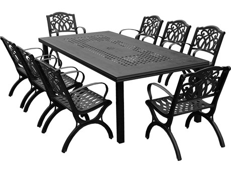 Oakland Living Modern Lattice Aluminum 95'' Black Large Rectangular Outdoor Dining Set with Eight Arm Chairs