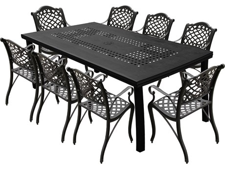 Oakland Living Modern Lattice Aluminum 95'' Black Large Rectangular Outdoor Patio Dining Set with Eight Arm Chairs