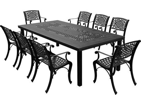 Oakland Living Modern Lattice Aluminum 95'' Black Large Rectangular Patio Dining Set with Eight Arm Chairs