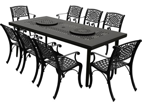 Oakland Living Modern Aluminum 84'' Large Black Rectangular Patio Dining Set with Two Lazy Susans and Eight Chairs