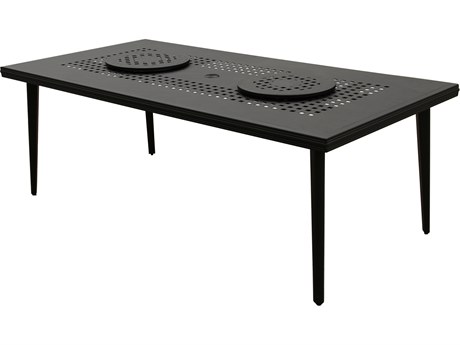 Oakland Living Modern Aluminum Black Rectangle Large Outdoor Dining Table with Two Lazy Susans