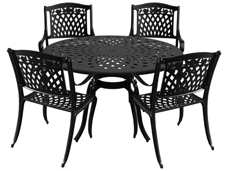 Oakland Living Modern Aluminum 48'' Black Round Patio Dining Set with Four Chairs