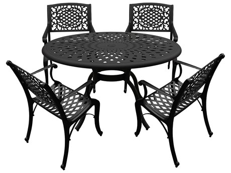 Oakland Living Modern Aluminum 48'' Black Round Outdoor Dining Set with Four Chairs