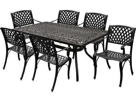 Oakland Living Modern Aluminum 68'' Black Rectangular Patio Dining Set with Six Chairs