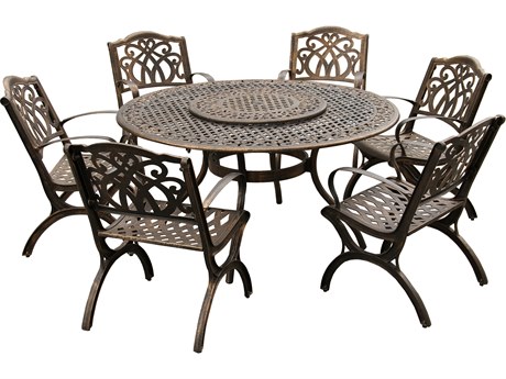 Oakland Living Modern Aluminum 59'' Large Bronze Round Patio Dining Set with Lazy Susan and Six Chairs