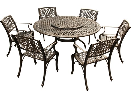 Oakland Living Lattice Aluminum 59 inch Bronze Round Outdoor Patio Dining Set with Lazy Susan and Six Chairs