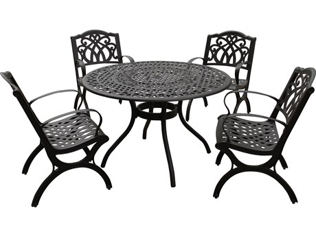 Oakland Living Modern Aluminum 48'' Black Round Outdoor Patio Dining Set with Four Chairs