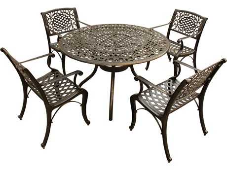 Oakland Living Lattice Aluminum 48 inch Bronze Round Patio Dining Set with Four Chairs